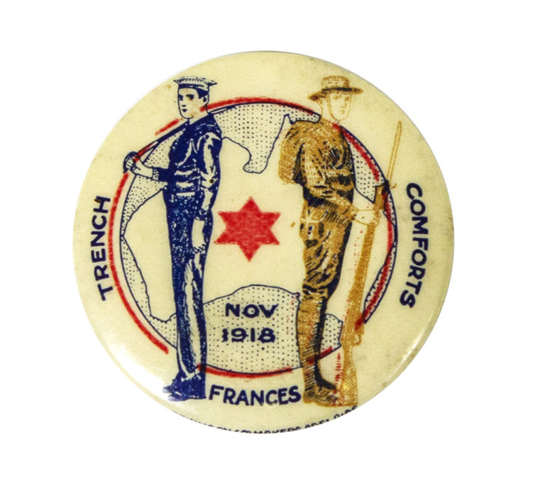 badge showing two soldiers with their backs to each other